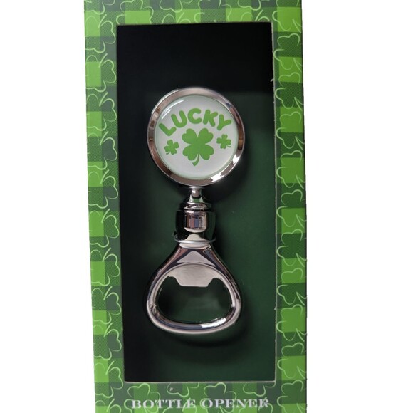 LUCKY Bottle Opener 4-Leaf Clover St. Patrick's Day Kitchen Bar Metal 3.5-in NEW - Picture 2 of 4